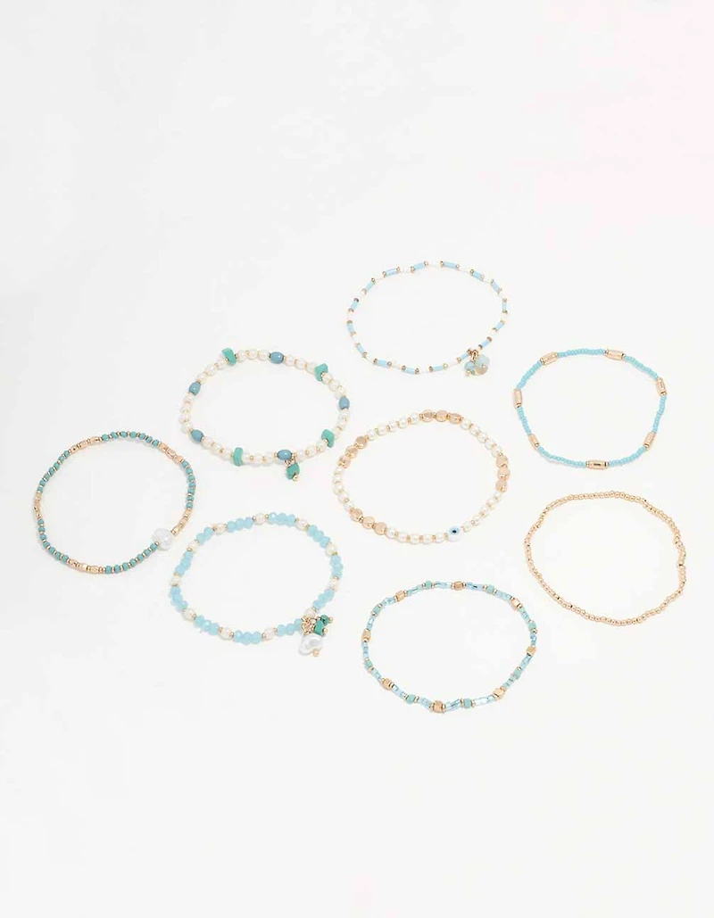 Gold Mixed Facet Pearly Beaded Stretch Bracelet Pack