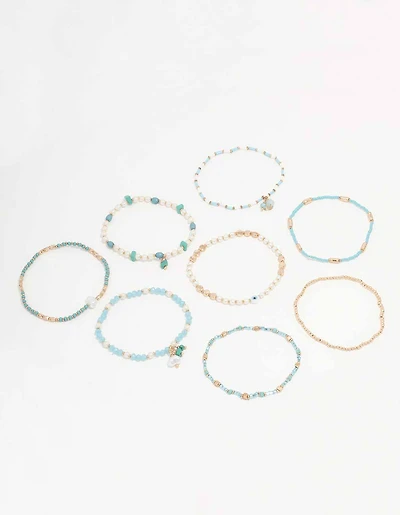 Gold Mixed Facet Pearly Beaded Stretch Bracelet Pack