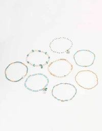 Gold Mixed Facet Pearly Beaded Stretch Bracelet Pack