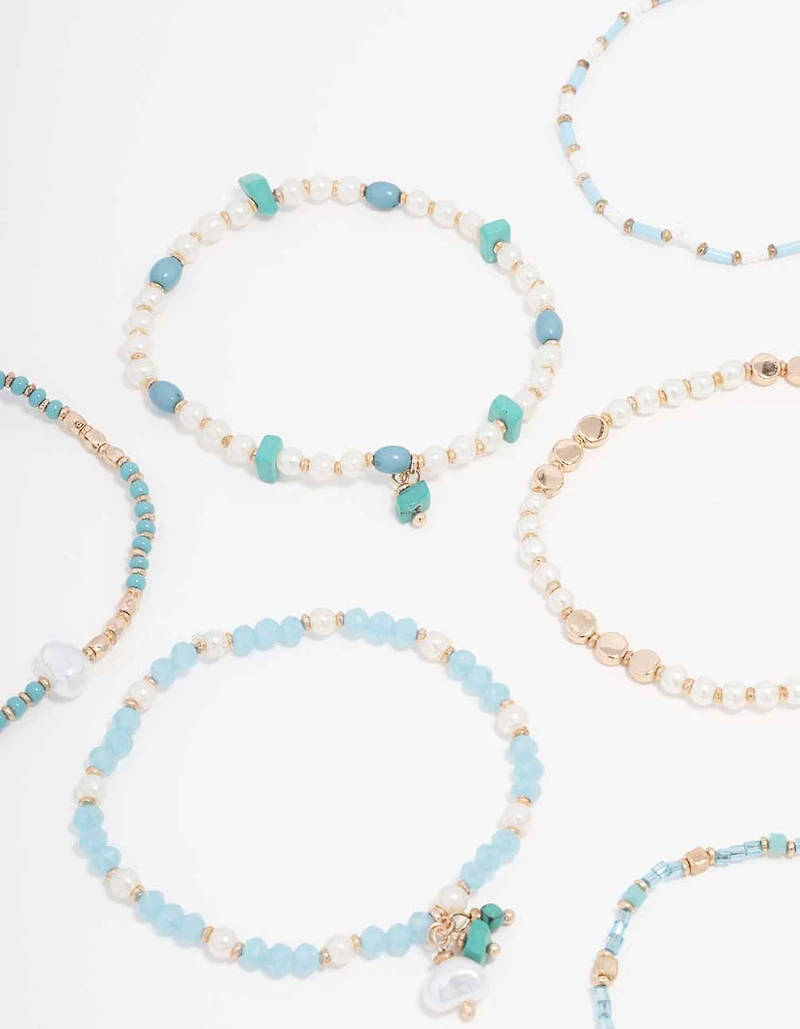 Gold Mixed Facet Pearly Beaded Stretch Bracelet Pack