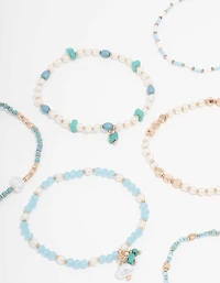 Gold Mixed Facet Pearly Beaded Stretch Bracelet Pack
