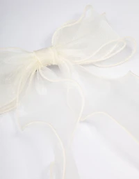White Fabric Organza Curl Hair Bow Clip