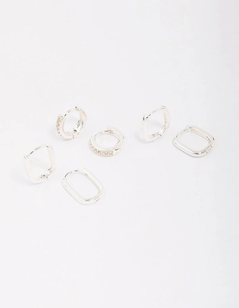 Silver Plated Brass Clean Pave Earring 3-Pack