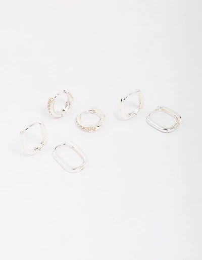 Silver Plated Brass  Clean Pave Earring 3-Pack