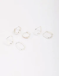 Silver Plated Brass  Clean Pave Earring 3-Pack