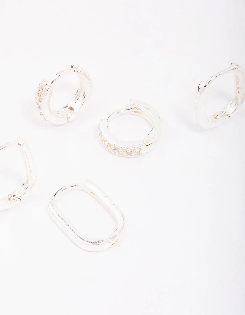 Silver Plated Brass  Clean Pave Earring 3-Pack