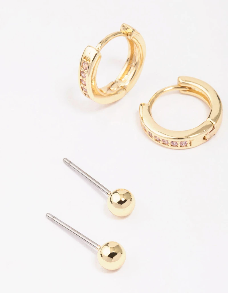 Gold Plated Brass Cubic Zirconia Marquise Earring 3-Pack