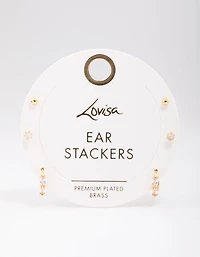 Gold Plated Brass Baguette Gold Ball Earring 6-Pack