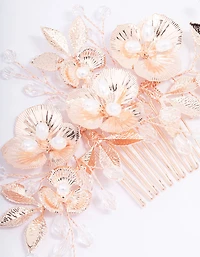Rose Gold Pearl Flower Hair Comb