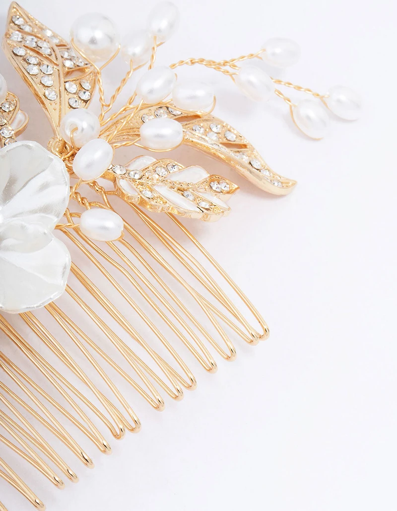Gold Pearl Flower Vine Hair Comb