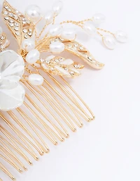 Gold Pearl Flower Vine Hair Comb