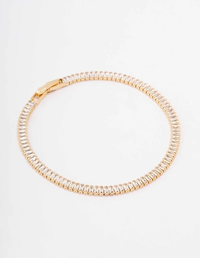 Gold Plated Brass Crystal Baguette Tennis Bracelet