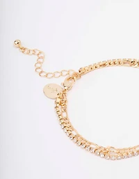 Gold Plated Brass Double Chain & Crystal Bracelet
