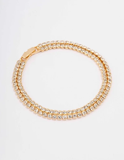 Gold Plated Brass Double Classic Tennis Bracelet