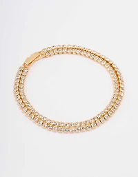 Gold Plated Brass Double Classic Tennis Bracelet