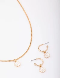 Gold Tiny Daisy Necklace & Earring Jewellery Set