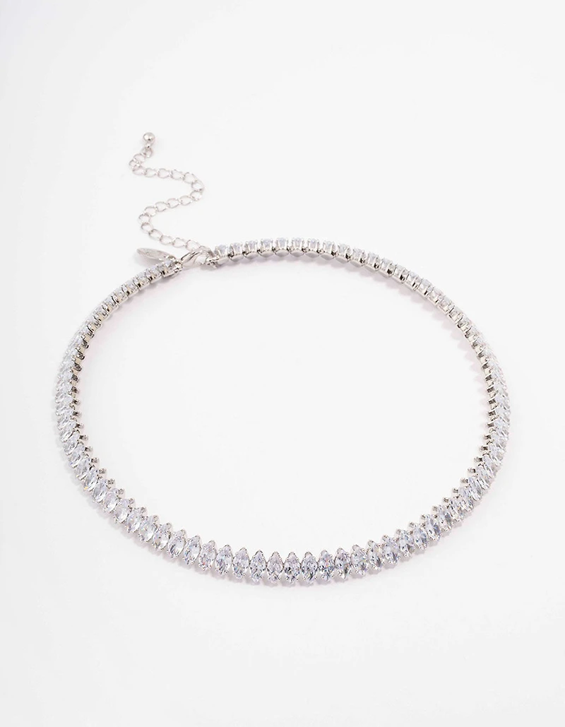 Silver Cubic Zirconia Navette Stone Choker