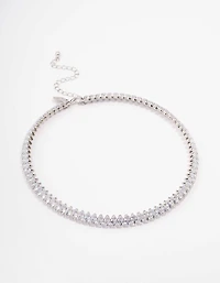Silver Cubic Zirconia Navette Stone Choker