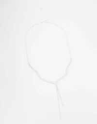 Silver Fine Ribbon Cubic Zirconia Lariat Necklace
