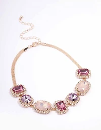 Rose Gold Large Round Stone Choker Necklace