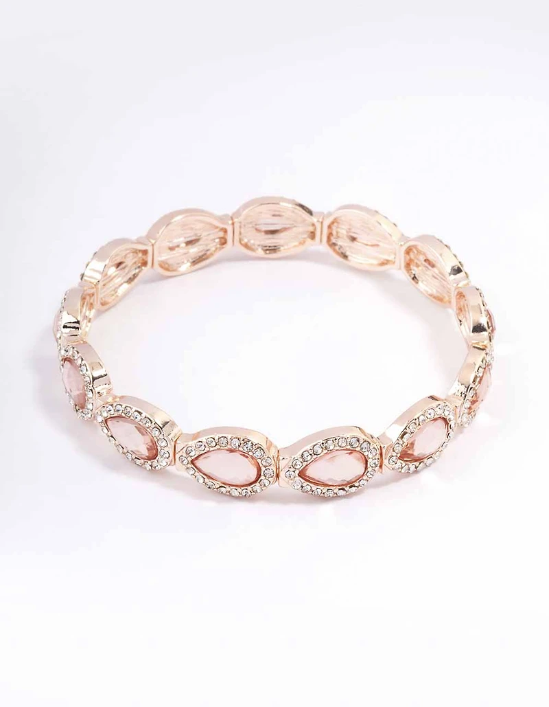 Rose Gold Marquise & Pink Diamante Stretch Bracelet