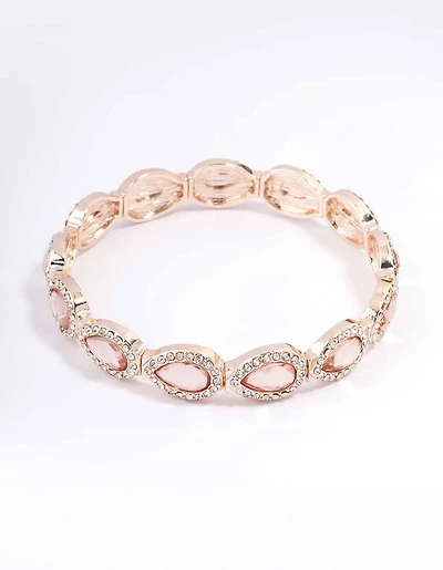 Rose Gold Marquise & Pink Diamante Stretch Bracelet