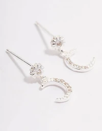 Sterling Silver Cubic Zirconia Drop Stud Earrings
