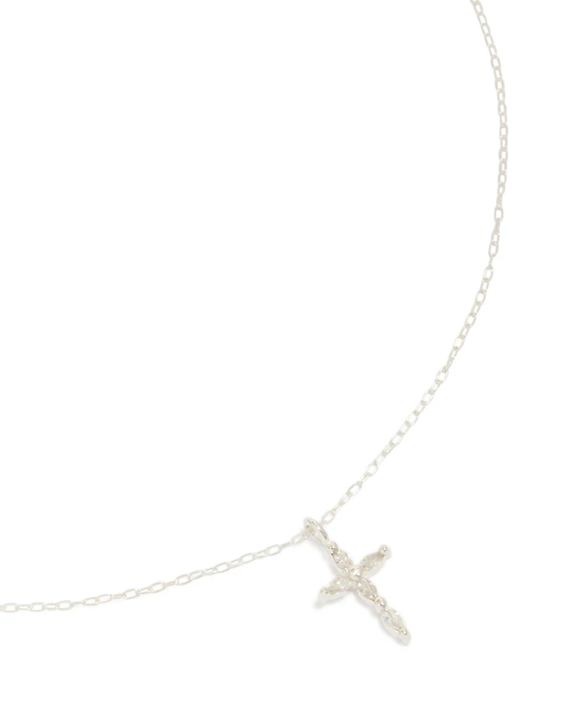 Sterling Silver Cubic Zirconia Marquise Cross Necklace