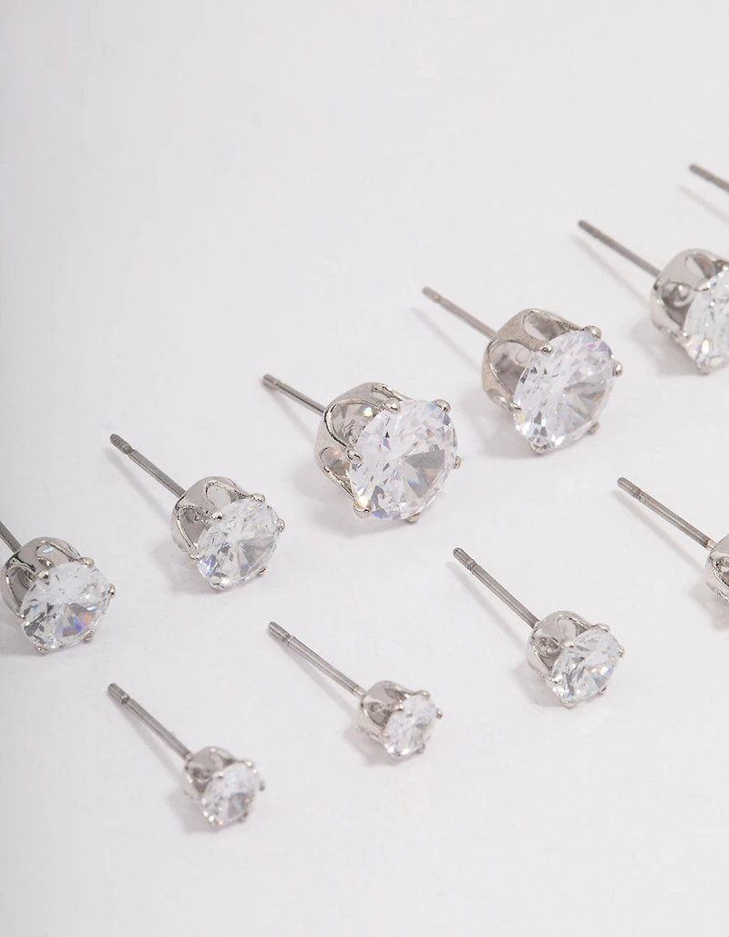 Silver Classic Round Cubic Zirconia Earring 6-Pack