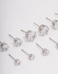 Silver Classic Round Cubic Zirconia Earring 6-Pack