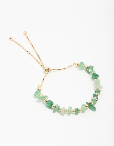 Green Aventurine Chip Beaded Gold Toggle Bracelet