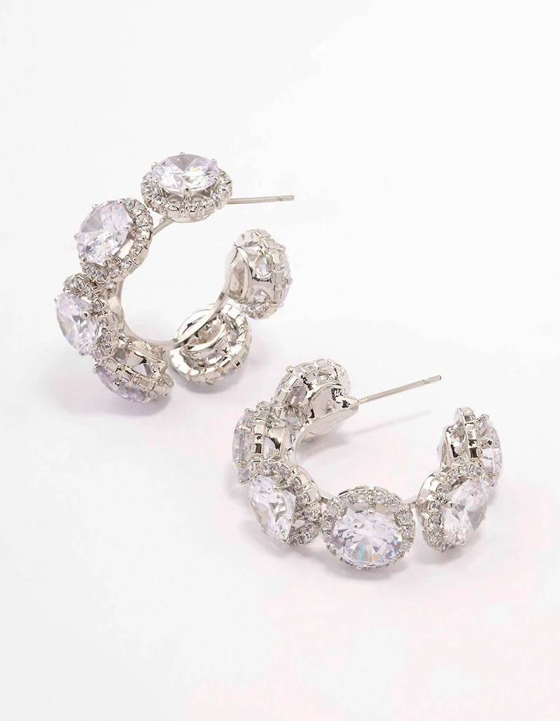Silver Round Cubic Zirconia Small Hoop Earrings