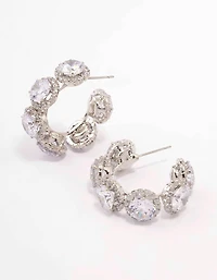 Silver Round Cubic Zirconia Small Hoop Earrings