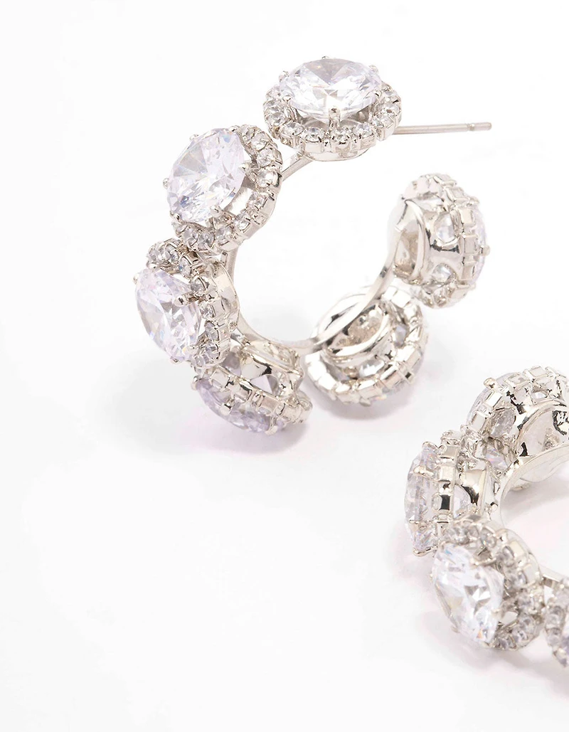 Silver Round Cubic Zirconia Small Hoop Earrings
