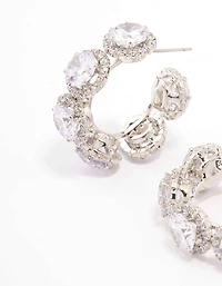 Silver Round Cubic Zirconia Small Hoop Earrings
