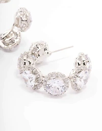 Silver Round Cubic Zirconia Small Hoop Earrings