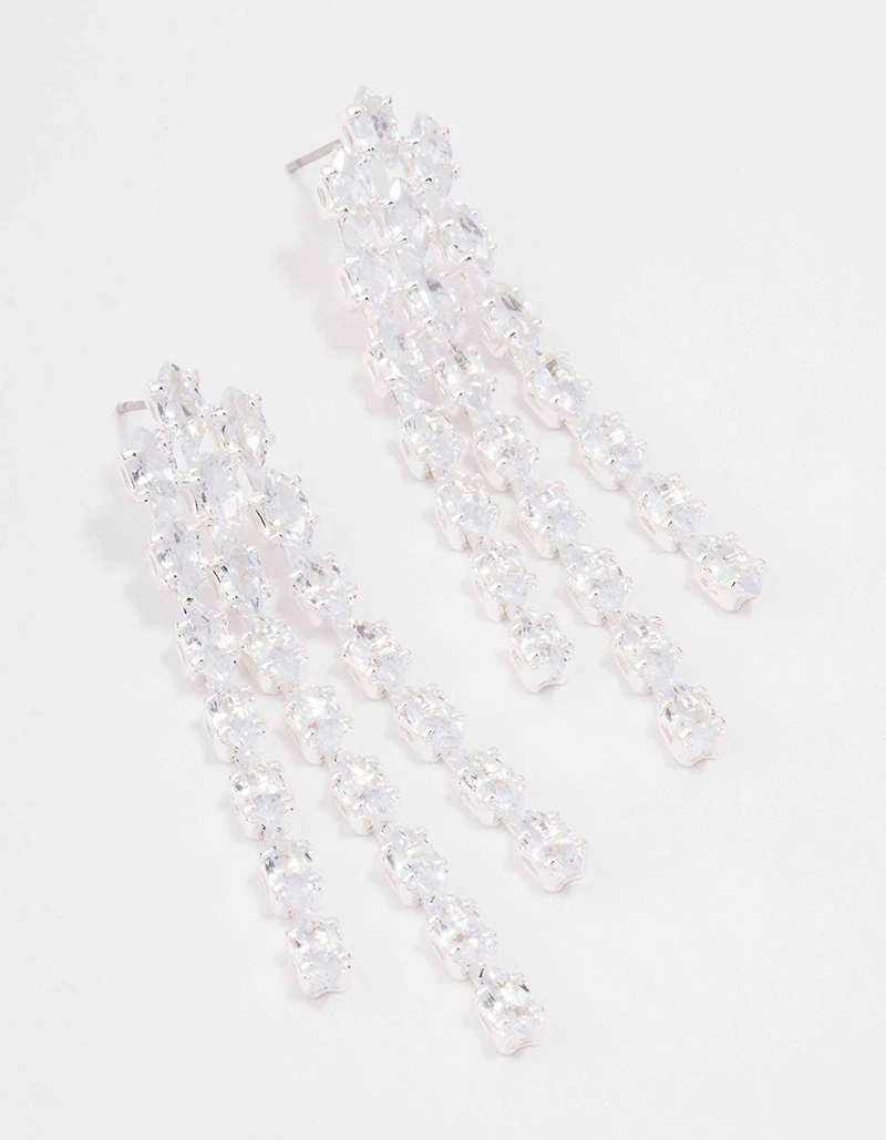 Silver Cubic Zirconia Cup Chain Drop Earrings