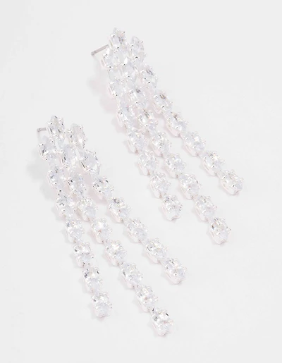 Silver Cubic Zirconia Cup Chain Drop Earrings