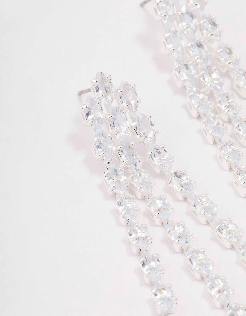 Silver Cubic Zirconia Cup Chain Drop Earrings