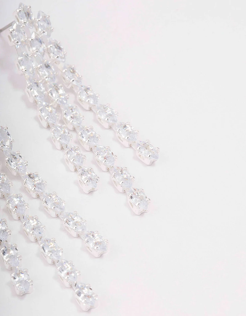 Silver Cubic Zirconia Cup Chain Drop Earrings