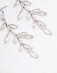 Silver Cubic Zirconia Leaf Drop Earrings