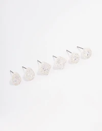 Silver Mixed Cubic Zirconia Stud Earring 3-Pack