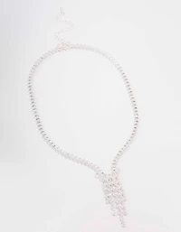 Silver Cubic Zirconia Marquise Drop Necklace