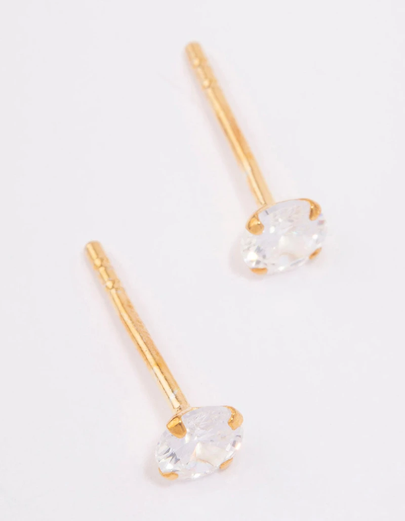 Gold Plated Sterling Silver Cubic Zirconia Srud Earrings