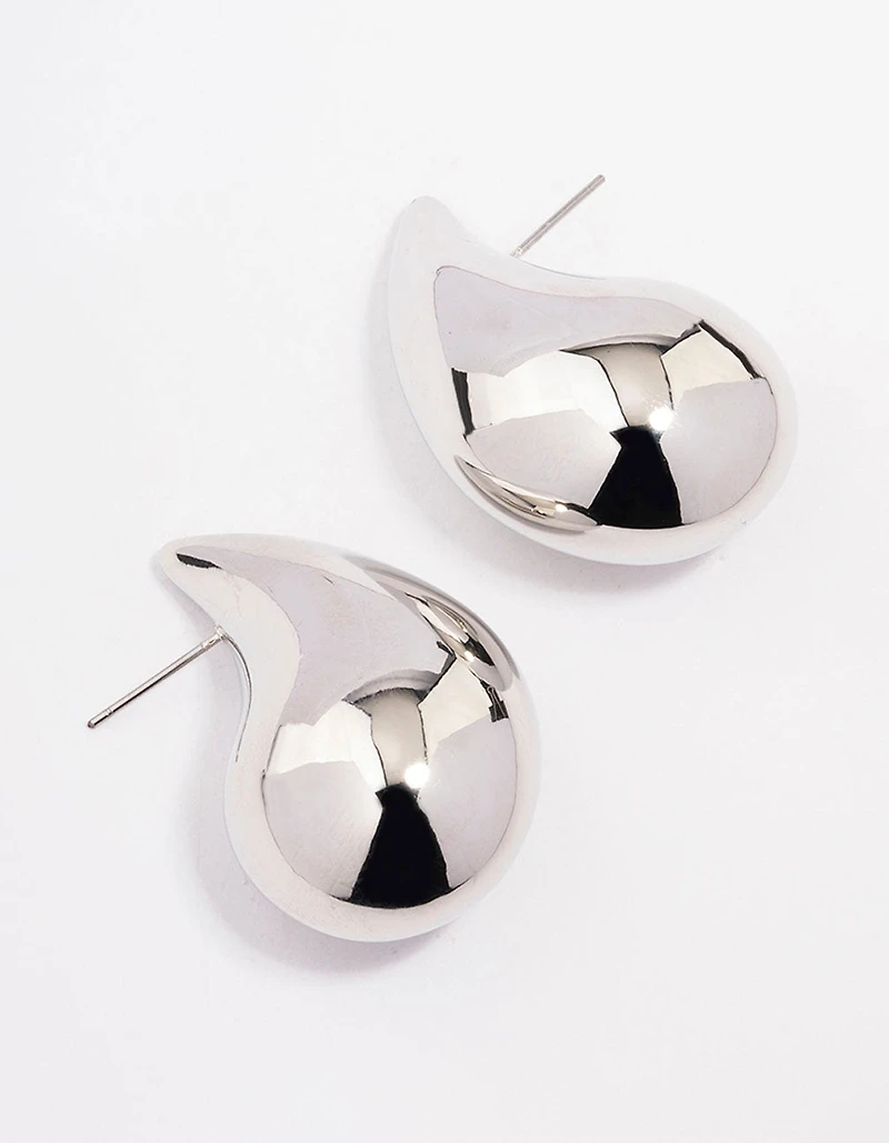 Silver Large Smooth Teardrop Earrings