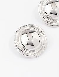 Silver Button Medium Stud Earrings