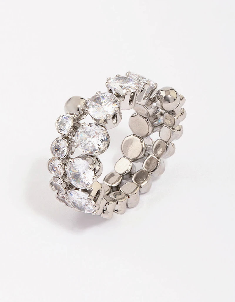 Bague cubique argentée ronde enveloppée de zircone