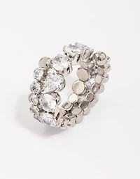 Bague cubique argentée ronde enveloppée de zircone