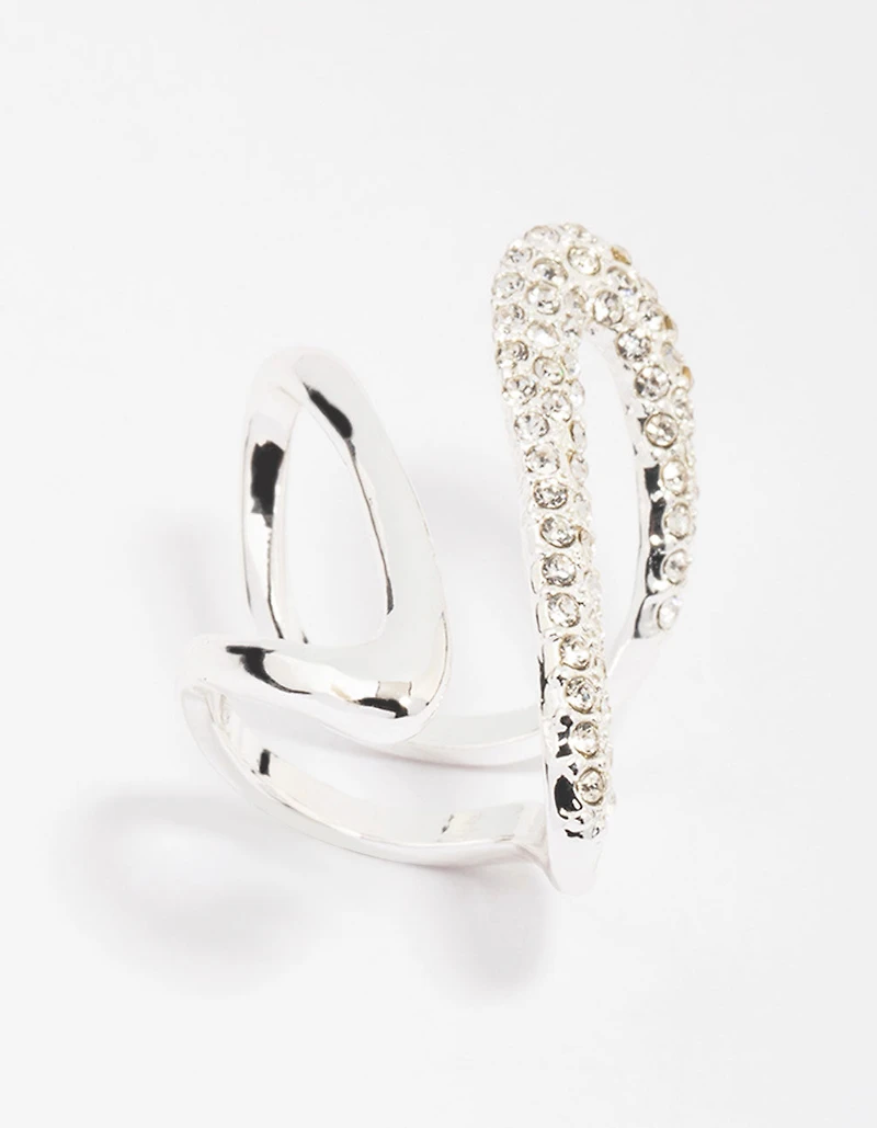 Anneau fendu Bling plaqué argent