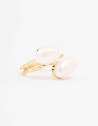 Gold Plated Double Pearl Wrapped Ring